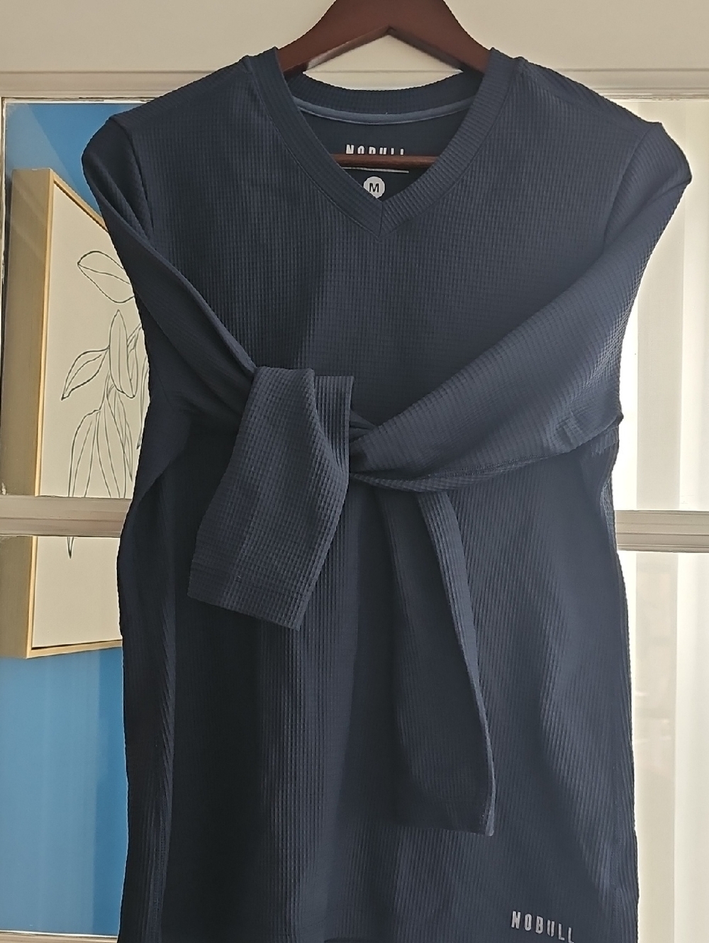 NOBULL Women's Dark Navy Ribbed V‑Neck Tie‑Waist Top